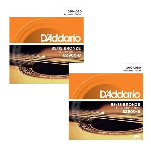 Kit 2 Encordoamento Corda Violão Daddario 010 Ez900 B Bronze