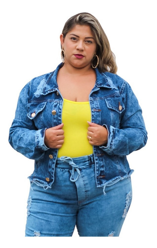 Jaqueta Jeans Plus Size Feminino Destroyed G1 Ao G4 Ate 60