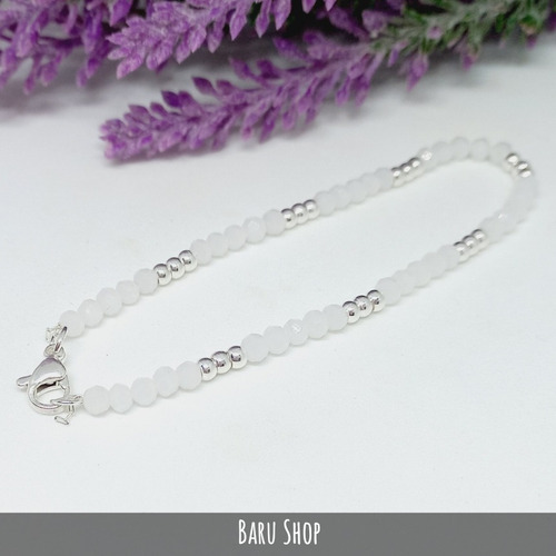 Imagen 3 de 7 de Pulsera De Acero Blanco Con Bolitas Nácar Blancas De Cristal