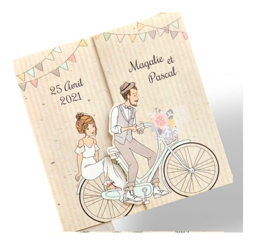 24 Tarjetas Matrimonio Novios En Bicicleta  2 Docenas