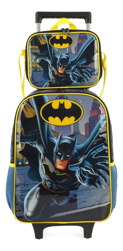 Kit Mochila De Rodinhas Lancheira Luxcel Batman Amarelo