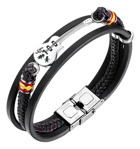 Pulseira De Couro Pu Trançado Guitarra Punk Tribal Rock