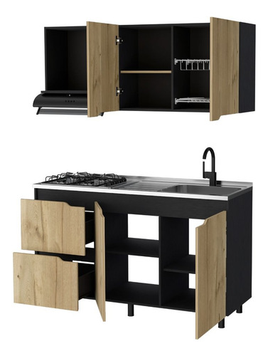 Cocina Integral Mound Café Claro Y Wengue, Mesón Derecho Color Negro
