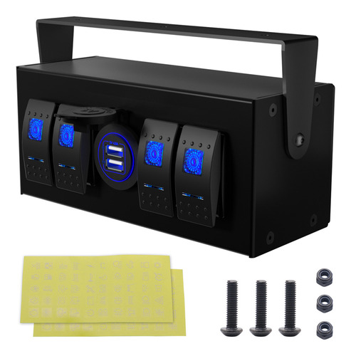 Caja Interruptor 4 Gang Con Cargador Usb 4-way Luz Azul Rv C