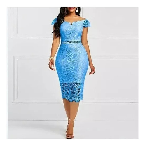 Vestido De Mujer Elegante Con Cuello En V Y Encaje Ajustado