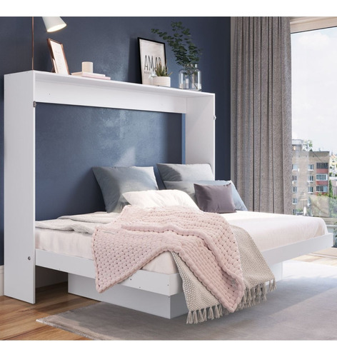 Cama Plegable Horizontal 2 Plazas Manhattan  Blanco