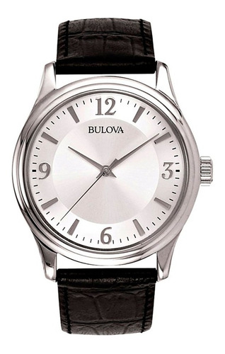 Reloj Bulova Corporate 96a28 Para Hombre Acero Inoxidable Correa Negro Bisel Plateado Fondo Plateado