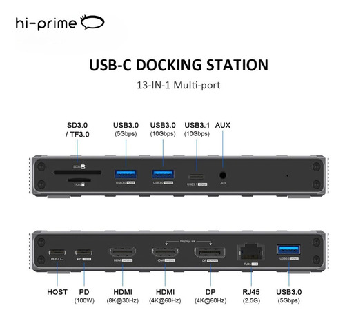 Hub Usb-c Displaylink 3x Monitores Hdmi/dp 4k 8k - Hi-prime