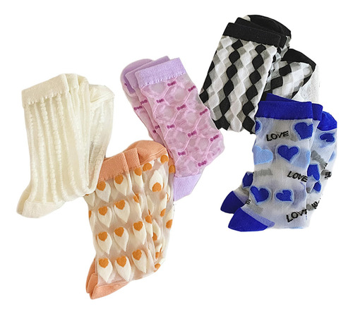 Calcetines Transparentes Para Mujer,5pcs De Verano De Encaje