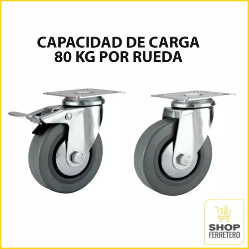 Rueda Giratoria para Cargas Pesadas | Ruedas con Freno de Caucho (Ø 100mm)  | Ruedas Pivotantes con Soporte en Acero Galvanizado | Ruedas para Muebles