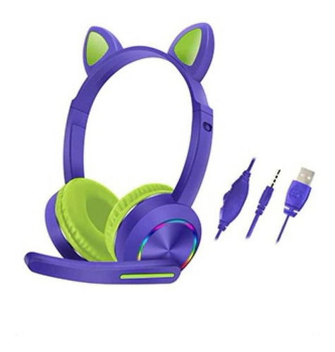 Auriculares Para Niños Orejas Gato Luz Led Micrófono Diginet