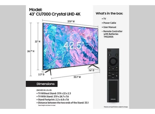 Smart Tv Samsung Un43cu7000fxza Pantalla 43 Pulgadas 4k Uhd (Reacondicionado)