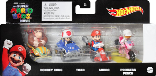 Mario Kart Hot Wheels 4 Pack Película Toad Peach Donkey Kong