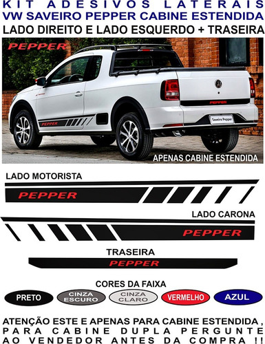 Vw Saveiro Pepper Cabine Estendida 2018 Kit Faixas Laterais