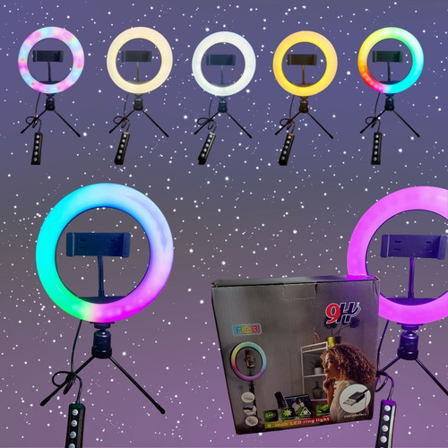 Luz Ring Light Rgb 8 Polegadas Tripé Mesa Suporte Celular Preto Rgb