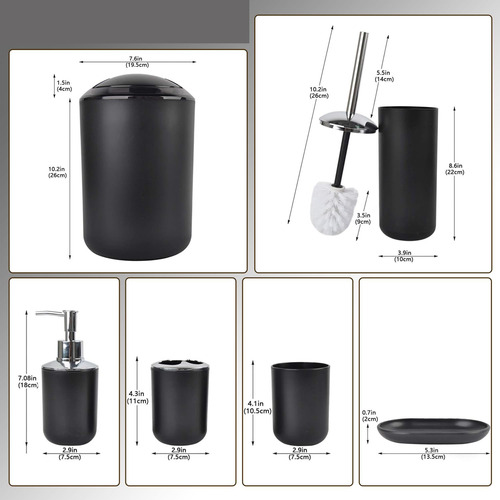 Juego Accesorios Set De Baño 6 Piezas Inoxidable Cepillo Wc Negro