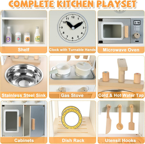 Juego De Cocina De Madera Para Niños, Utensilios De Cocina R