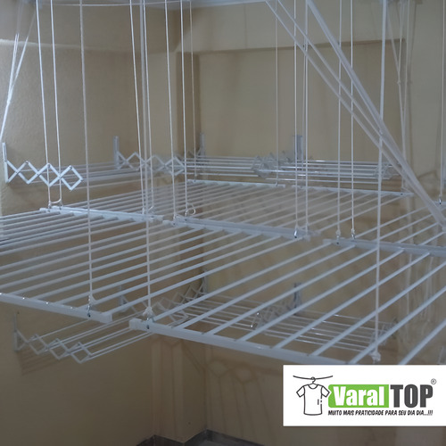 Varal Tradicional De Teto 130cm Com 09 Varetas Em Alumínio Cor Branco
