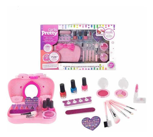 Kit Salón Belleza Maquillaje Infantil Juguete Niña Con Bolsa