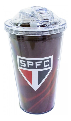 Copo São Paulo De Plástico Com Canudo 450ml - Cor Preto