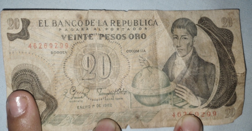 Vendo Billete Antiguo De $20 Pesos Colombianos De 1982