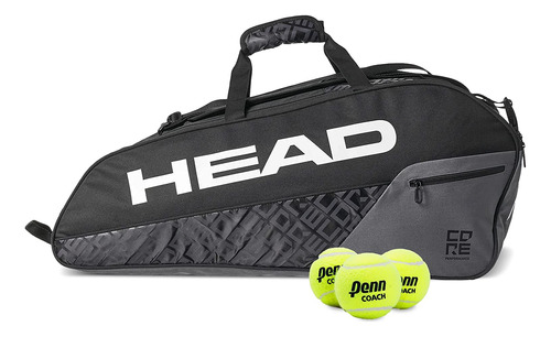 Bolso Para 6 Raquetas De Tenis Head Core 6r - Negro Y Gris