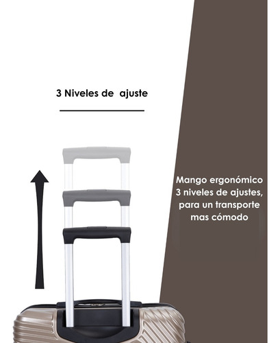 Set De Equipaje Rígido 3 Maletas 20,24 Y 28 Pulgadas Dorado Rayas