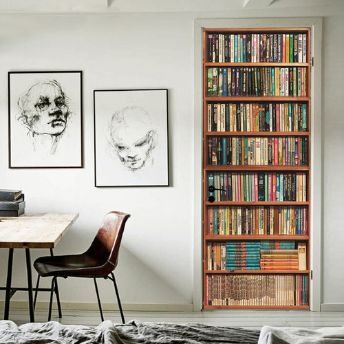 F Pvc Door Sticker Vintage Wood Bookshelf Bar Counter Wall D