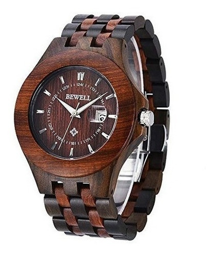 Reloj De Madera Bewell Para Hombre Fecha Analogica De Cuarzo