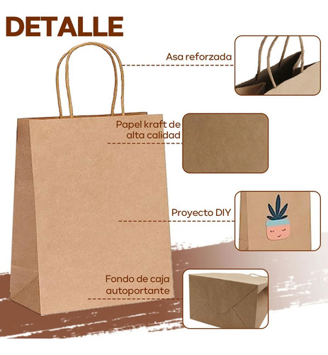 50 Bolsas De Papel Kraft Ecológicas Portátil Decorativas TIANZHI color Marrón