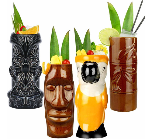 Tiki Tazas Cóctel Set De 4 Vasos Grandes De Cerámica Hawaiia