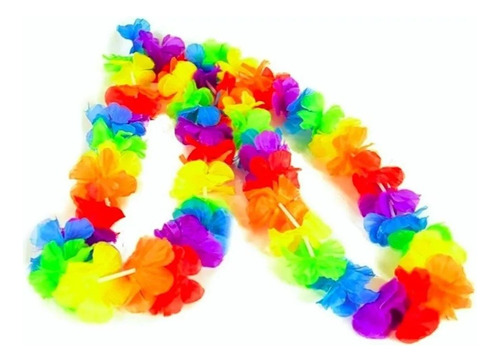 12 Collar Hawaiano Plastico Multicolor Fiesta Tematica
