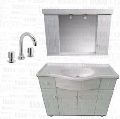 Imagen 4 de 10 de Combo Juego Baño Vanitory 100 Cm Metro Peinador 1 M Griferia