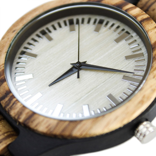 Imagen 3 de 10 de Reloj Hombre Correa Madera Combinado Negro Café