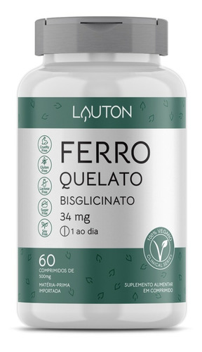 Ferro Quelato Bisglicinato 34mg 60 Capsulas Lauton Nutrition