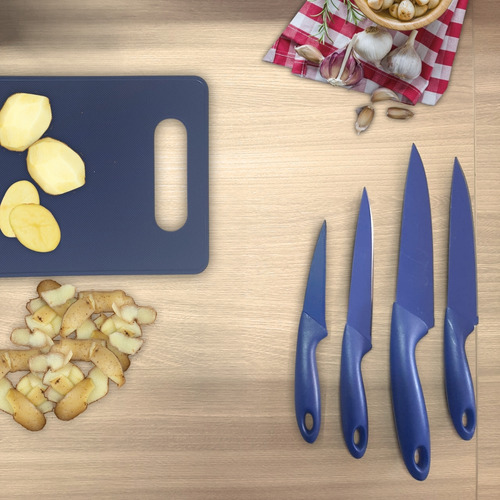 Conjunto Facas De Cozinha 4 Peças Aço Inox Cabo Plástico
