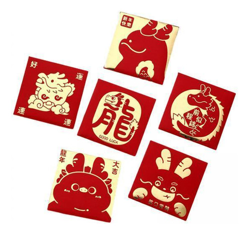 6 Sobres Rojos De Año Nuevo Lunar Chino, Hong Bao, Estilo A
