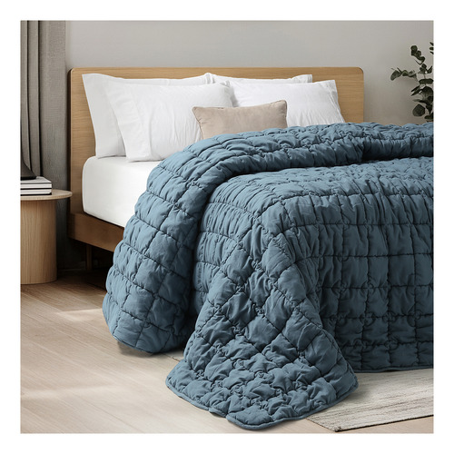 Acolchado Palette Boston Simil Plumón - King Size Azul Denim Lisa