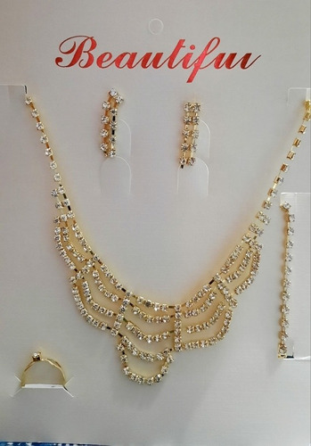 Conjunto De Strass En Color Dorado/5 Piezas