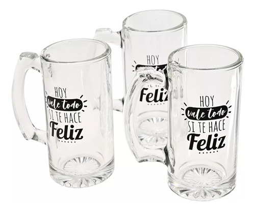 Juego De Tarros Cerveceros De Vidrio 3pzs Con Frase 355ml