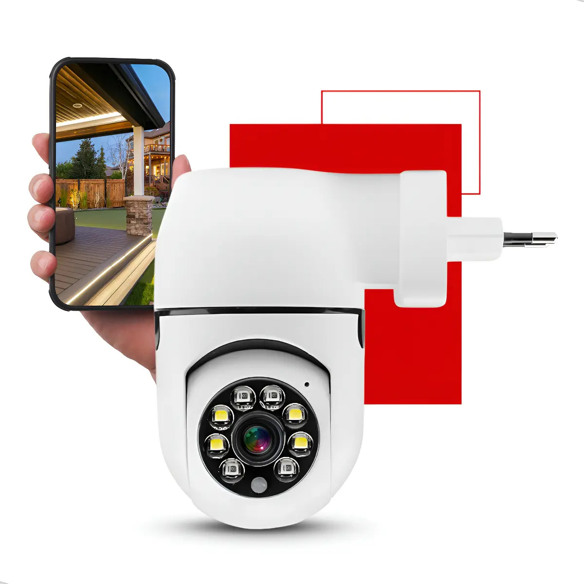 Câmera De Segurança Full Hd Visão Noturna Tomada 360° Wi-Fi Ip Monitoramento Interno Conexão Sem Fio Controle App Smartphone Vigilância Residencial Branca Nixzen