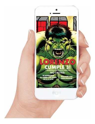 Tarjeta Increible Hulk Invitación Digital Personalizada