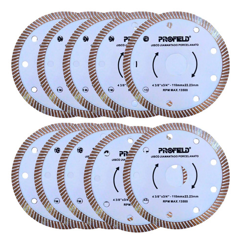 Kit 10 Discos Diamantado Porcelanato Esmerilhadeira Furo22mm