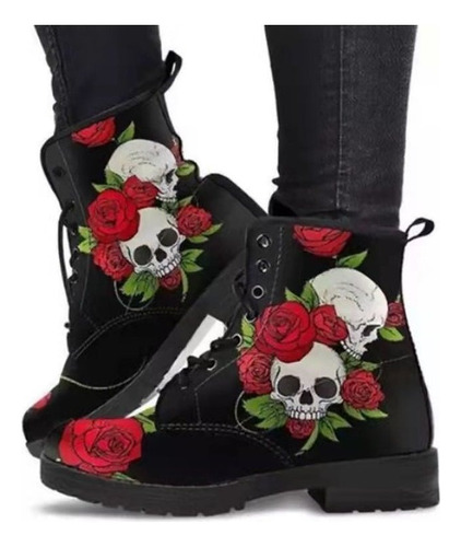 Botas Mujer Calavera A Media Pantorrilla Talla Grande Punk