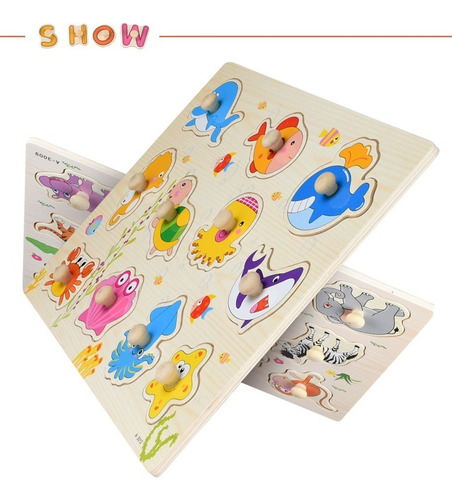 Montessori Juguete De Madera De Dibujos Animados Coche Anima