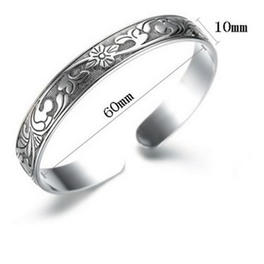 Brazalete Grabado Flor De Vid Ciruelo Cromada Plata 925
