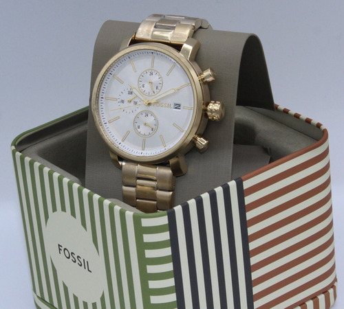 Fossil Rhett Reloj Para Hombre Correa Dorado Oscuro Bisel Dorado Oscuro Fondo Blanco