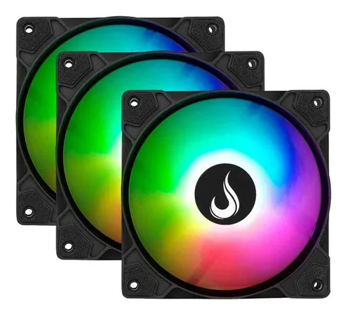 Kit 3 Fans | Rise Mode | X Led Black Rainbow | 120mm Preto