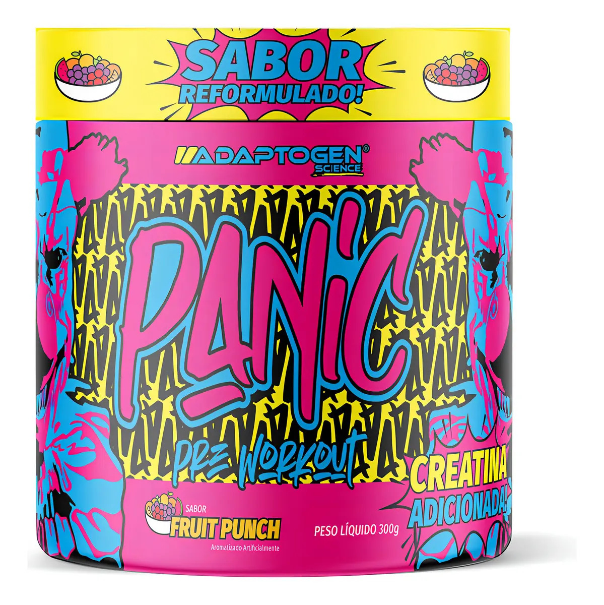 Suplemento Em Pó Adaptogen Science Panic Pré Treino com creatina Pote 300g Sabor Ponche de Frutas