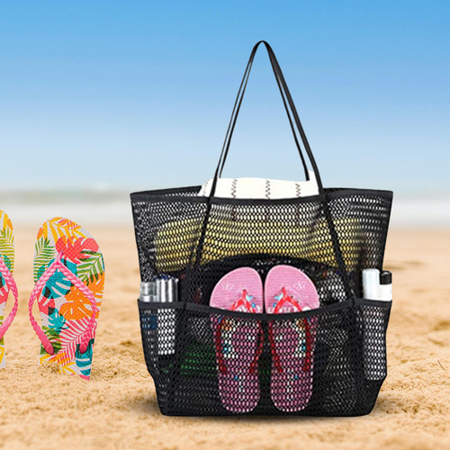 Bolsa De Playa De Malla Portátil Para Niños, Bolsa Negro
